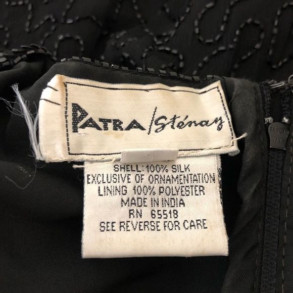 80’s Vintage Stenay Black Beaded Flapper Gatsby Zigzag Hem Short Sleeve Blouse - Picture 10 of 13